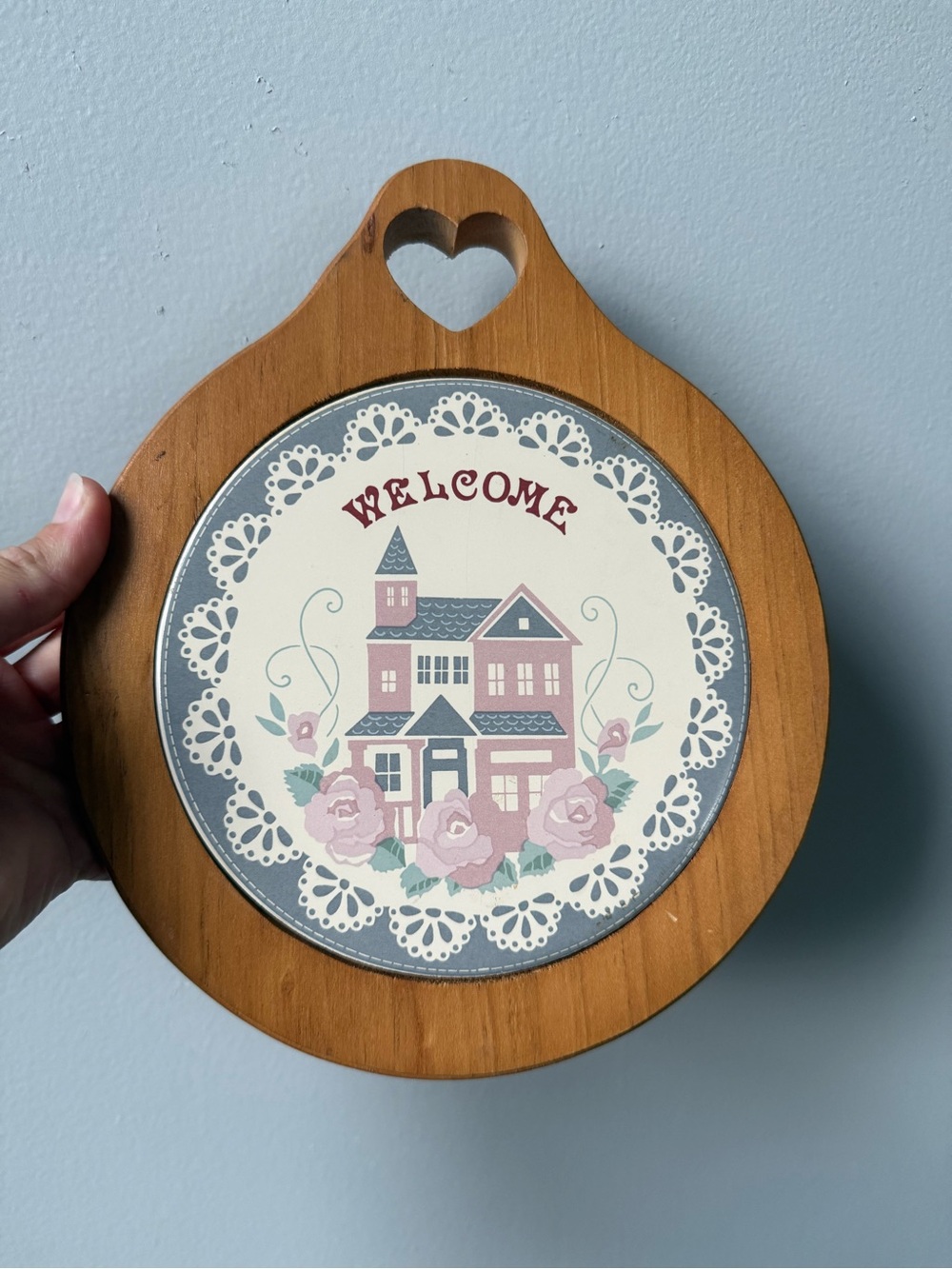Vintage 1988 Victorian Lace Collection Welcome Floral Rose House Wood Wall Sign
